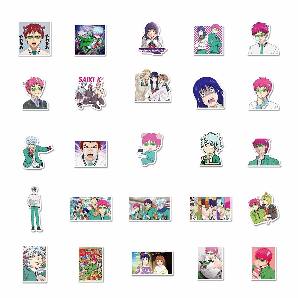 50pcs Stiker Kartun Anime Jepang Saiki K Anti Air Untuk Laptop