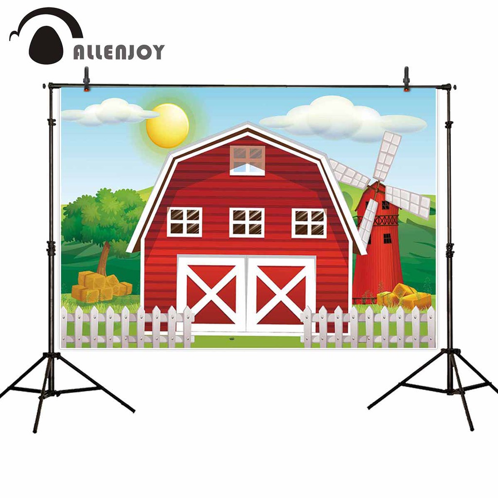 Allenjoy Farm Theme Photography Backdrop Red Barn Barnyard House