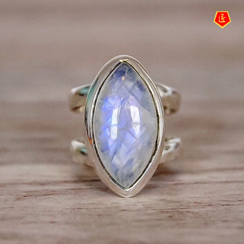 [Ready Stock]Retro Personality Silver Moonstone Ring