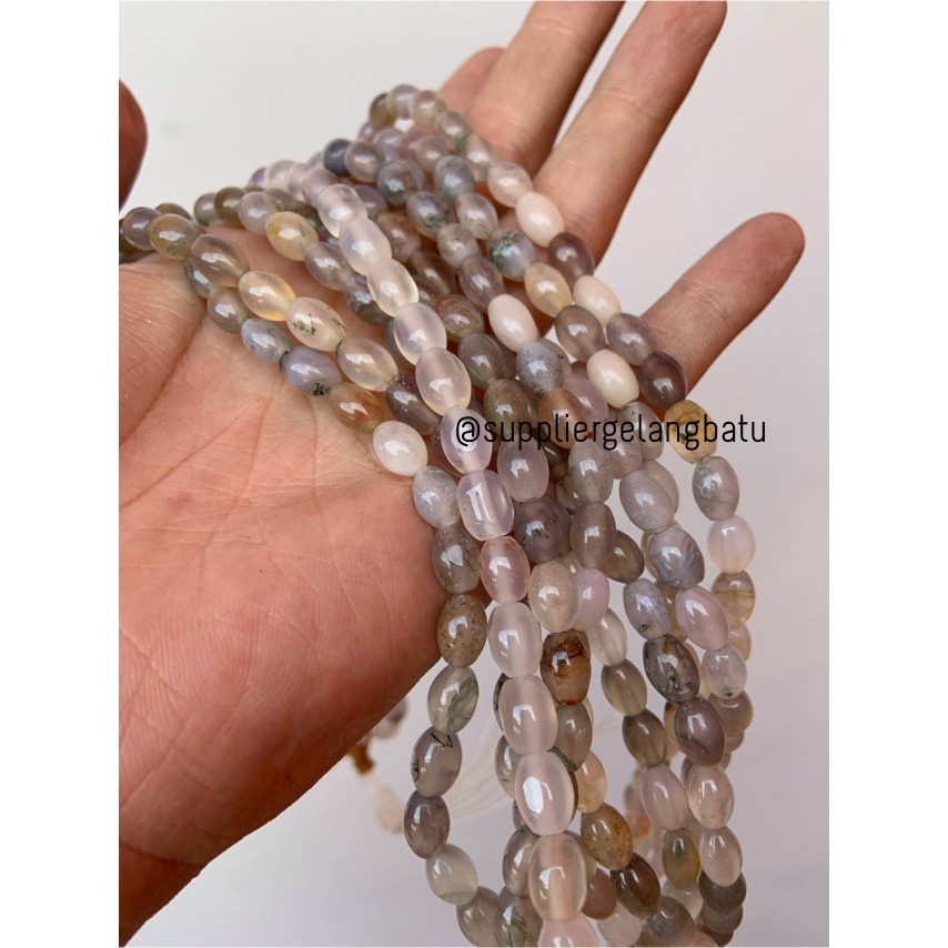 batu alam Penden tabung white agate 5 x 10 mm giok akik indian putih