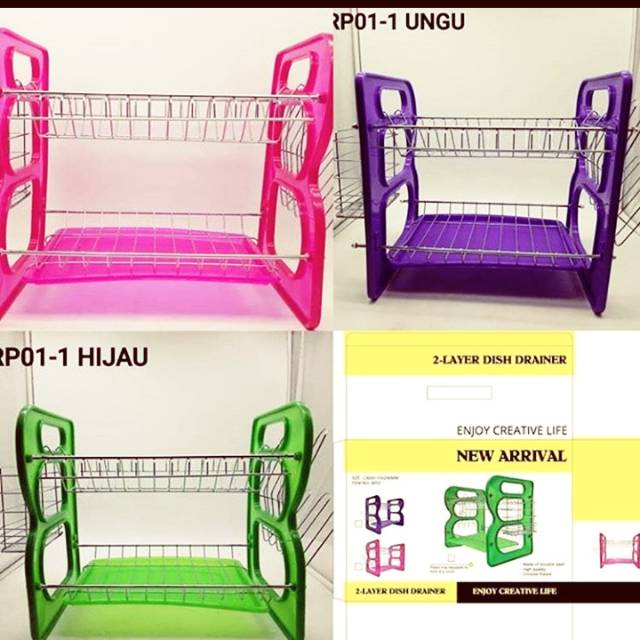 Rak piring dapur penyangga plastik dan tempat piring stainless