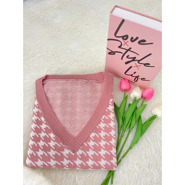 Jumbo Jennie Vest Rajut Houndstooth LD 140 vest rajut wanita bigsize