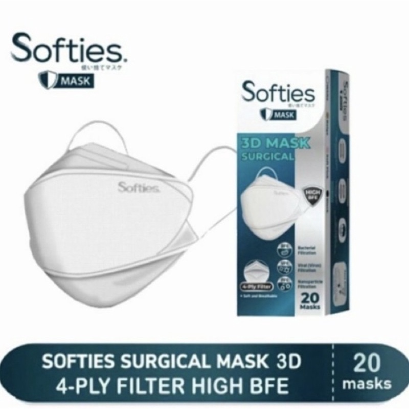 masker softies 3d surgical mask 4ply 20 pcs