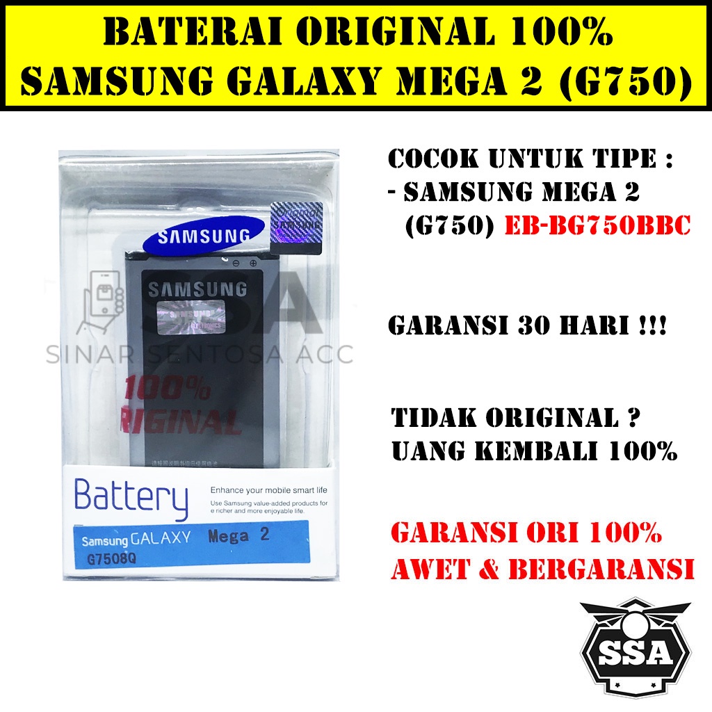 Baterai Original 100% Samsung Galaxy Mega 2 G750 Mega2 G 750 Battery Batre Batrai HP ORI GARANSI