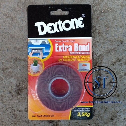 Double Tip Kuat Double Tape Dextone 1 Roll 12mmx2m Super Extra Bond Tahan Cuaca Outdoor Maupun Indoor