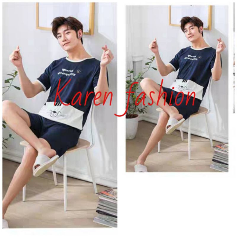 Baju tidur piyama kaos setelan pendek pria cowok import CHERISH