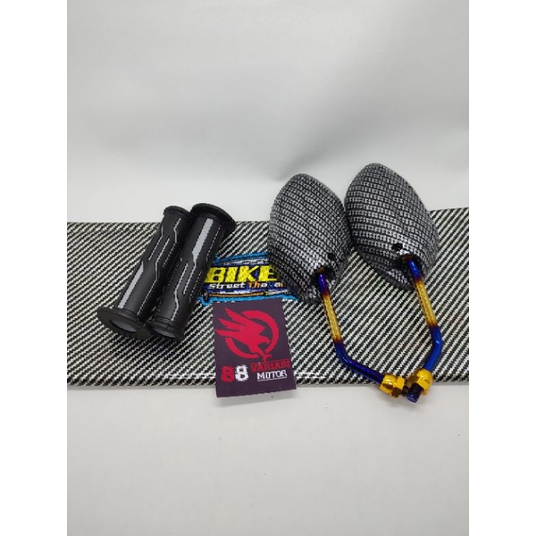 Paket Kulit Jok Karbon Thailand Universal + Handgrip Tulisan Thailand + Spion Honda Beat Karbon Twotone - Paket Variasi Motor Beat Vario Scoopy Supra Blade Revo dan lainnya