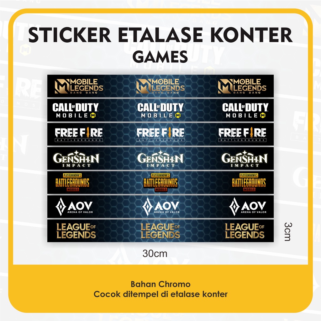 

Isi 15pcs Sticker Etalase Konter Games Bahan Chromo 3x30cm