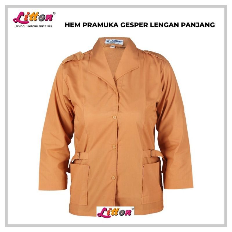 LITTON Seragam Pramuka Guru Pembina Coklat Lengan Panjang / Baju Pramuka Nasional  Guru