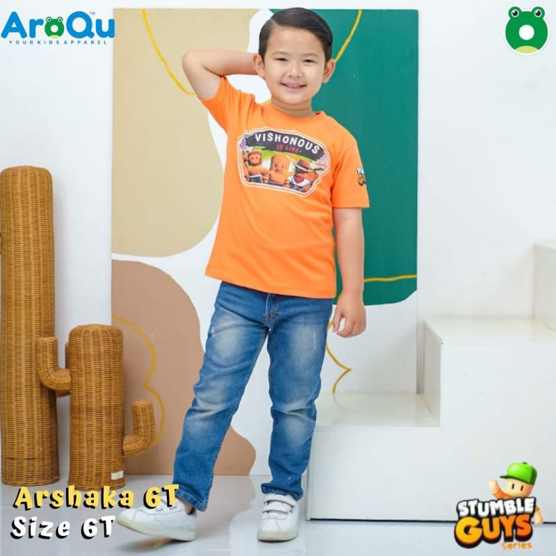 Kaos AroQu T-Shirt Boy STUMBLE GUYS series size 4-12 T aroqu stumble guys