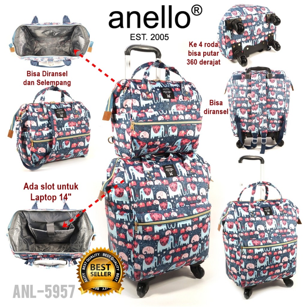 Ransel Trolley - Barrley & Anello - 2 In 1 Ransel Trolley Set - 5957