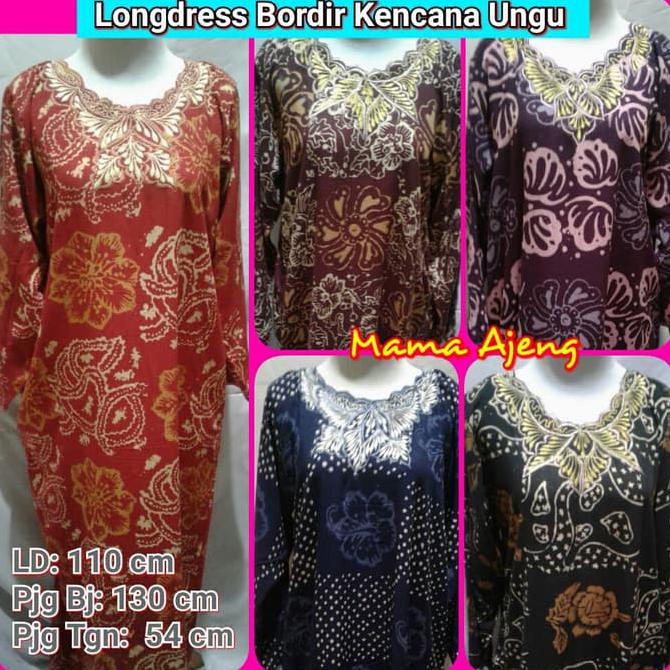 Longdress Kencana Ungu Bordir, Daster Batik Kencana Ungu Promoi Murah