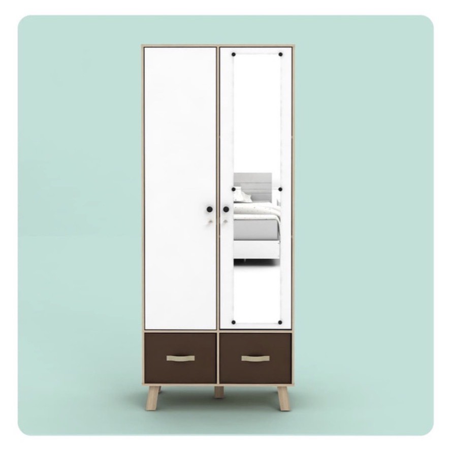 Lemari pakaian lemari baju 2 pintu cermin minimalis Arnor WD2 sonoma