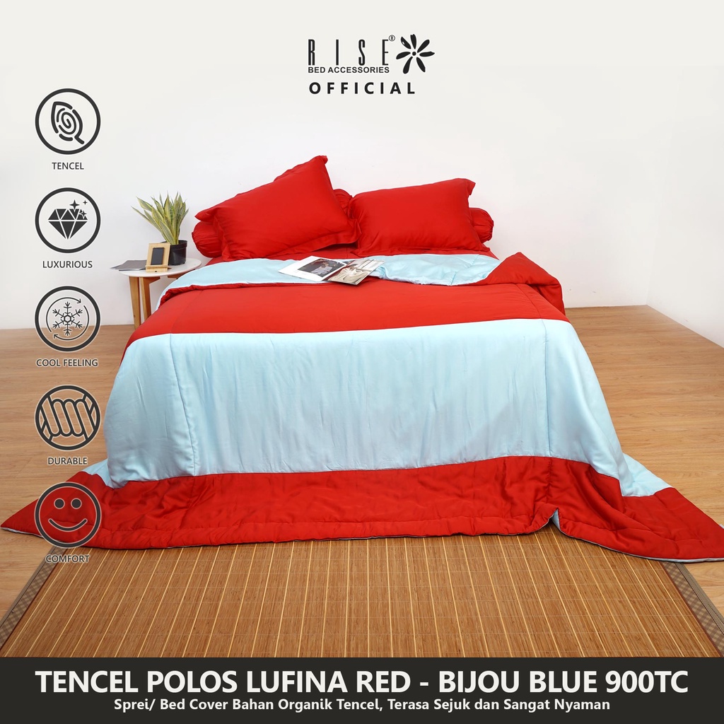Rise Sprei set bed cover Tencel Merah Polos 900TC