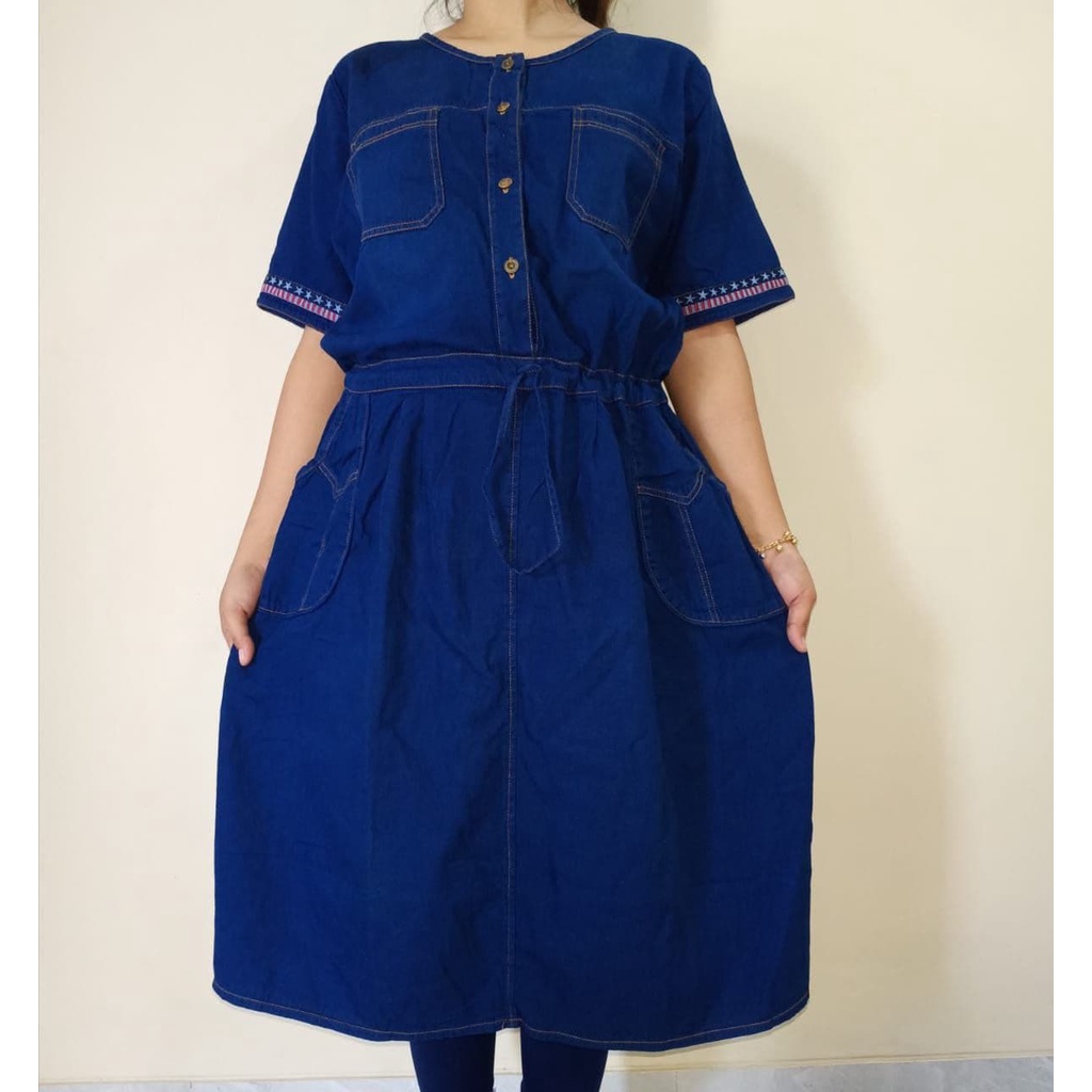 Terlaris dress jeans wanita busui, dres kekinian bigsize,  dressjeans pendek dan dres jeans  karet, 
