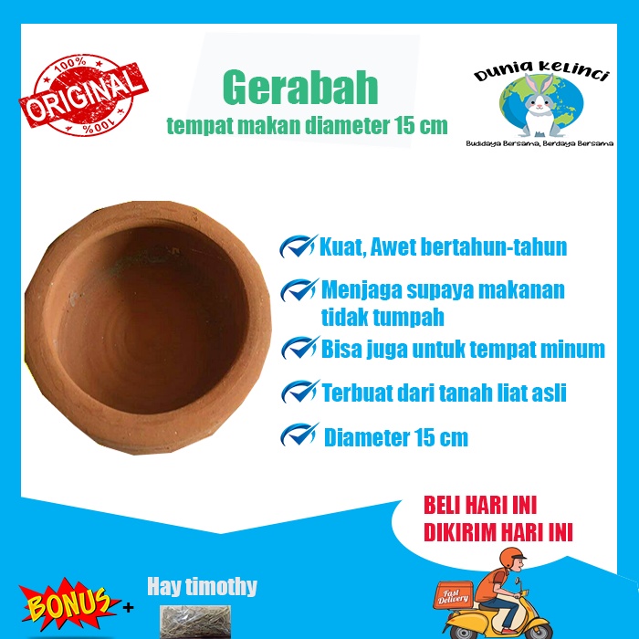 TEMPAT MAKAN KELINCI GERABAH ORANGE DIAMETER 15 CM PELET PAKAN