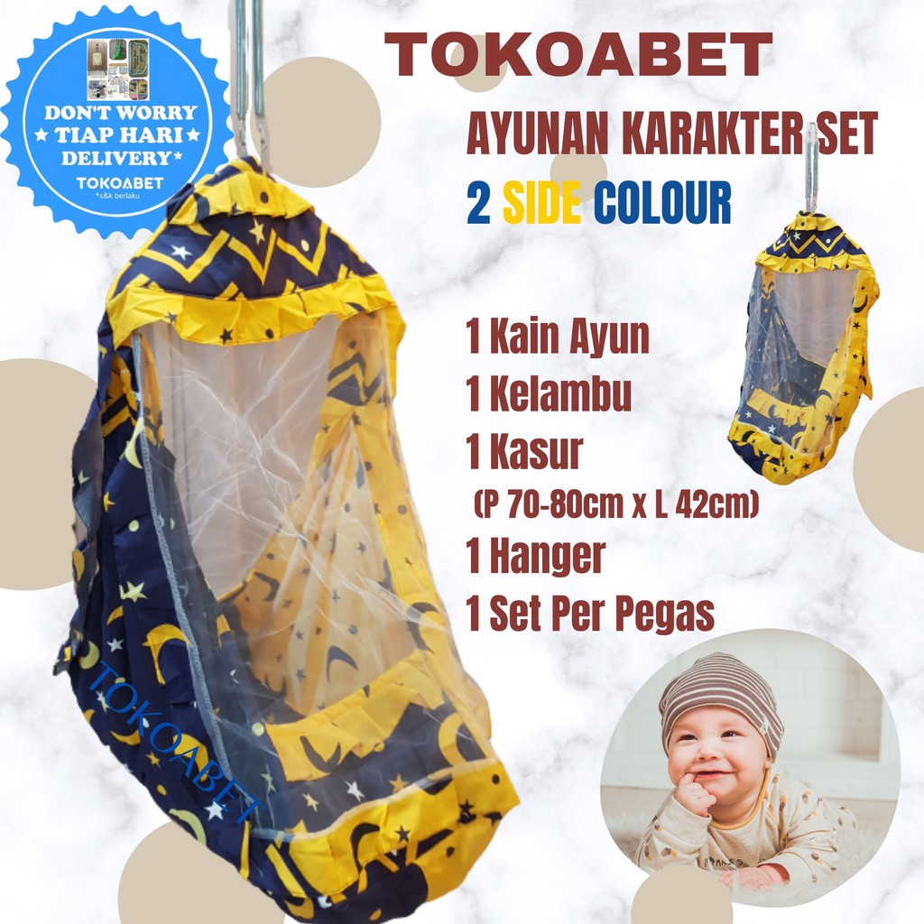 SET Ayunan bayi Motif Karakter Manual lengkap PER+HANGER buat perlengkapan tidur bayi NEW VARIAN