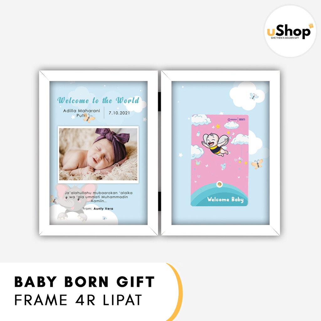 Kado Lahiran Bayi Newborn Kado Baby Newborn Frame 4R Lipat Kado Gift Series Antam Minigold Emas Mini