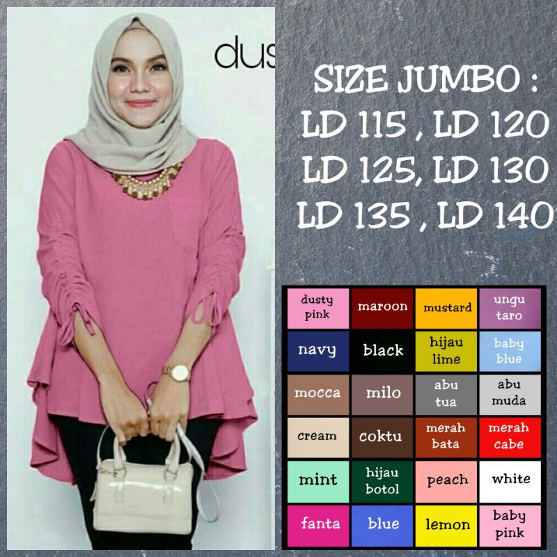 BAJU ATASAN LD 115/LD 120/LD 125/LD 130/LD135/LD140 BUSANA MUSLIM JUMBO KEKINIAN NEW AMI TOP BLOUSE