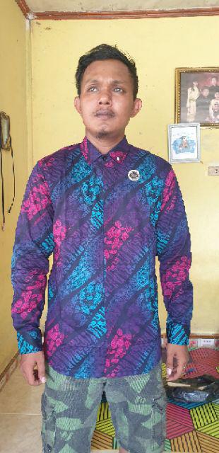 Credomenstore Kemeja Batik Songket Gradasi Hitam Navy Biru Dongker / Baju Pria Lengan Panjang