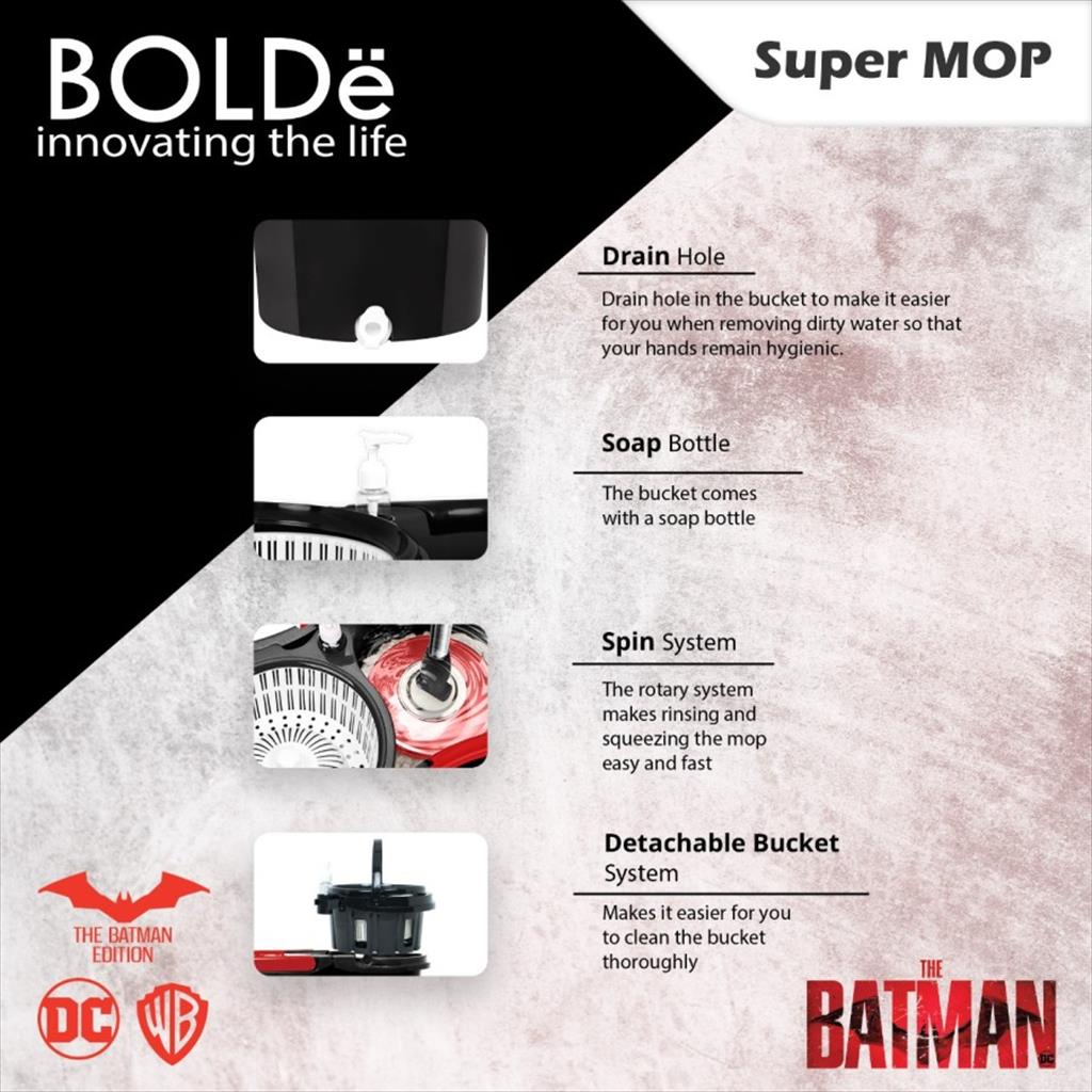 BOLDe Super Mop Alat Pel Pembersih Lantai Batman Edition - Saringan Bisa Dilepas