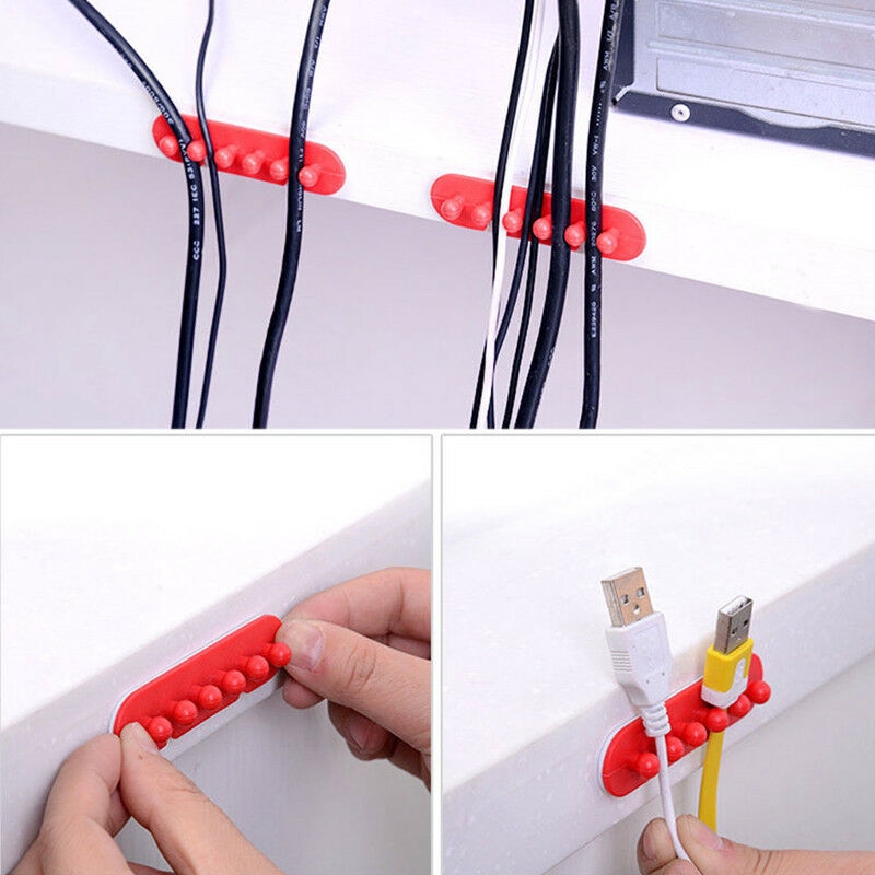 2pcs Klip Holder Kabel USB Dengan Perekat Warna Acak Untuk Meja