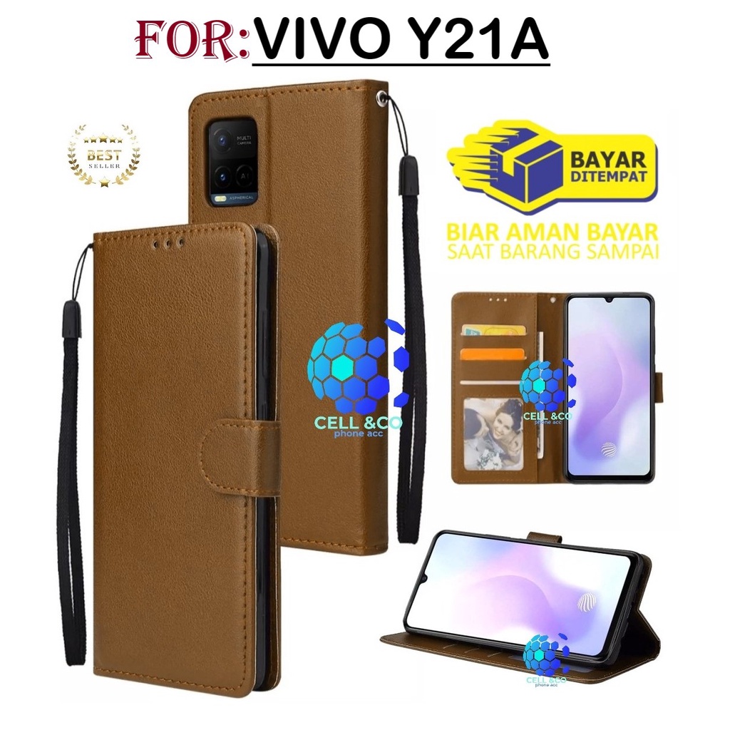 NEW VIVO Y21A CASE FLIP LEATHER WALLET PREMIUM FLIP CASE BUKA TUTUP KESING HP CASING FLIP CASE WALLET VIVO Y21A