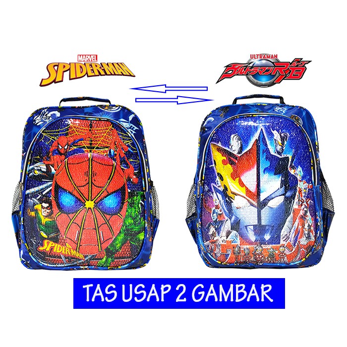 Tas ransel usap 2 gambar karakter spiderman Ultraman Ironman Tobot captain America Transformers