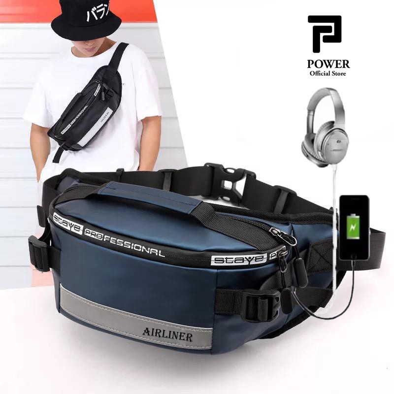 Airliner - Tas Pinggang Pria Waistbag Import 2 USB Port Tas Selempang ABG Slingbag Trendy Waterproof