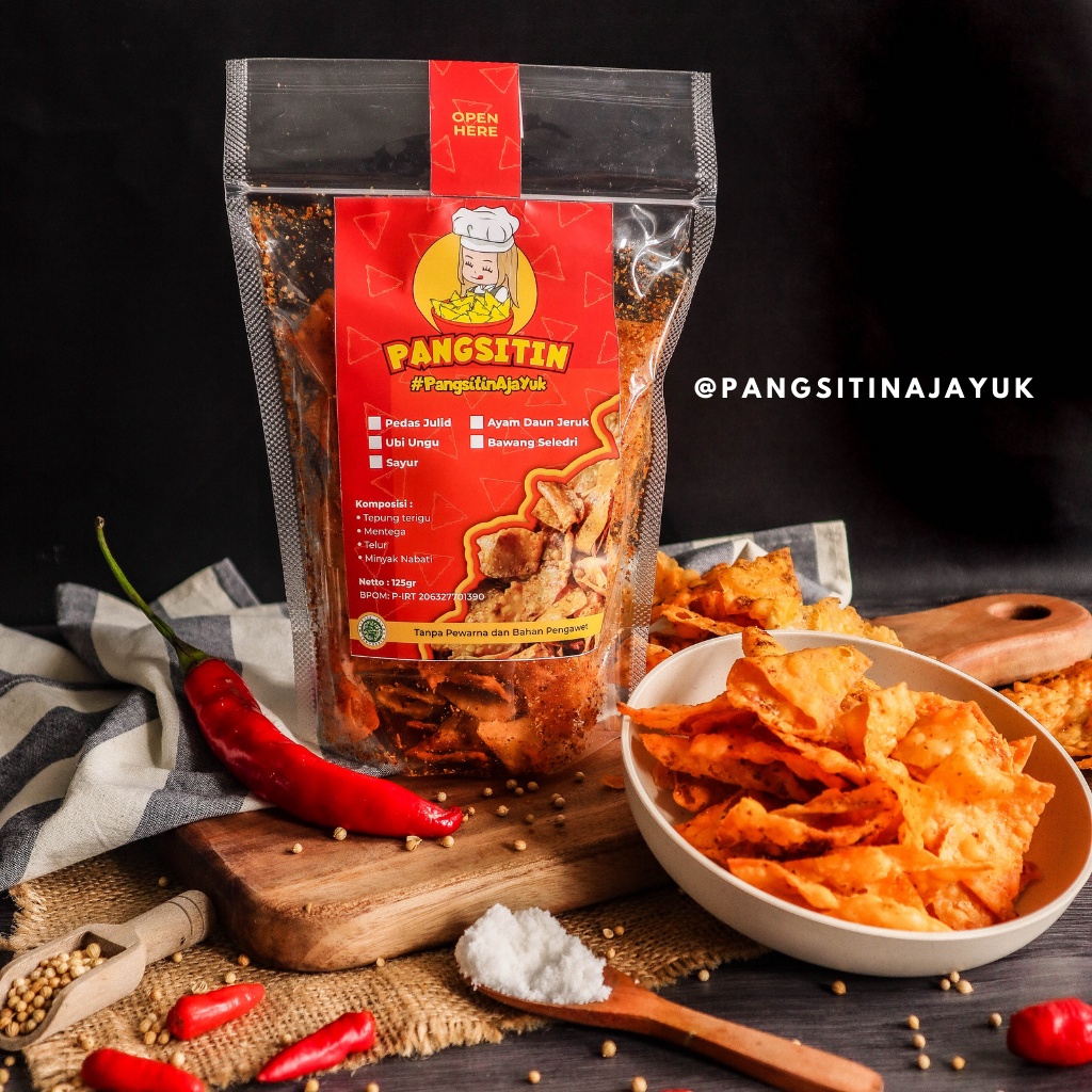 

Keripik Pangsit Rasa PEDAS JULID by Pangsitin | 125gr | Kripik Pangsit Snack Cemilan Murah Viral