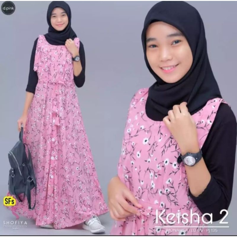 baju muslim anak ABG Keisha overall set gamis termurah overall kekinian baju muslim terbaru produk l