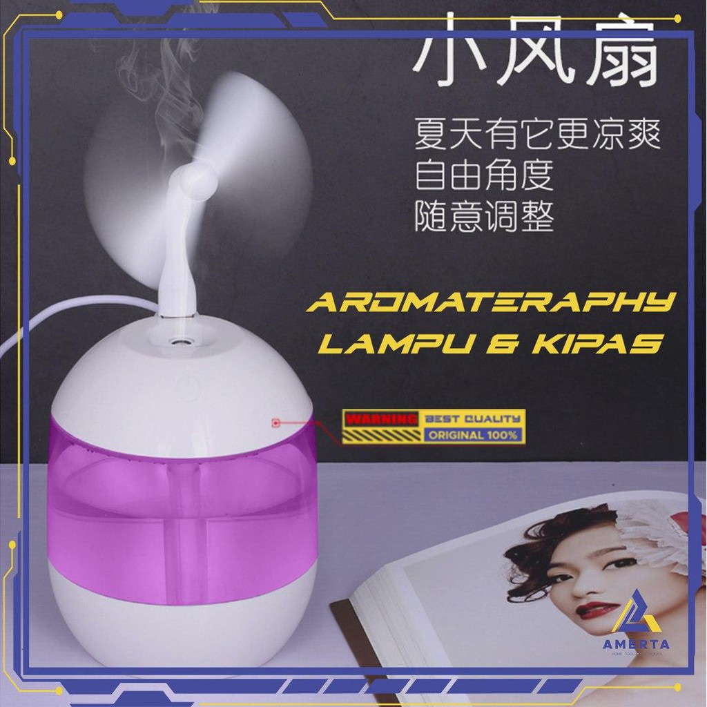 Air Humidifier Aromatherapy  700ml + Lampu LED + Kipas USB Portable