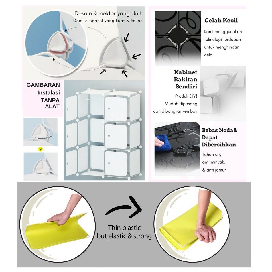 Lemari pakaian plastik - lemari baju anak - rak serbaguna 6 pintu/kotak