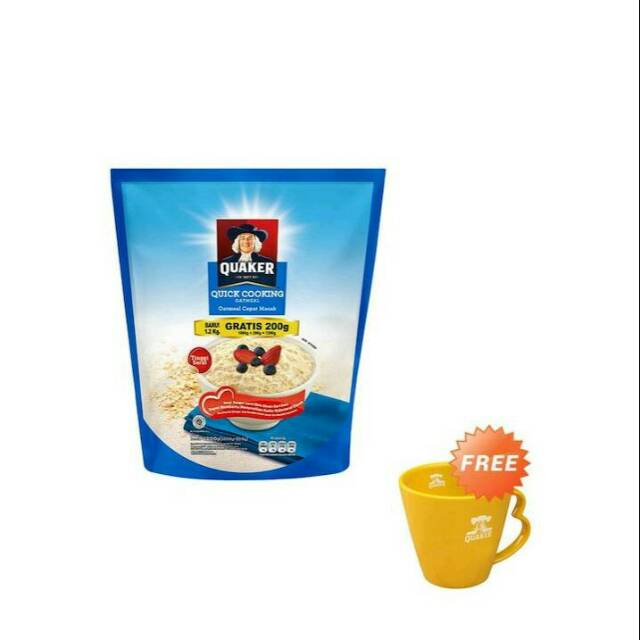 Quaker Quick Cooking Oatmeal Cereal [1000 + 200 gr] + Free Mug