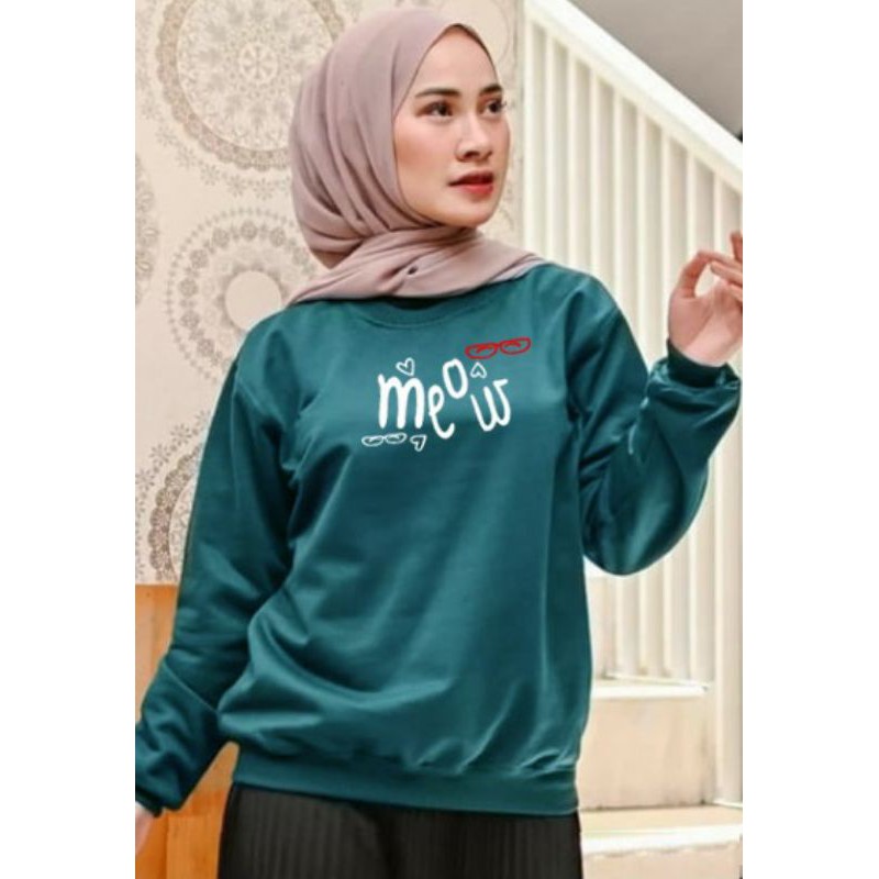 Kaos Lengan Panjang MEOW / Kaos Sweatshirt / Atasan Wanita / Atasan Wanita Lengan Panjang