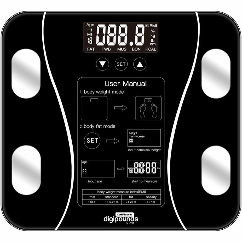 Grab Medan Taffware Digipounds Timbangan Badan Elektronik Health Scale 180KG SH-Y01 Hitam