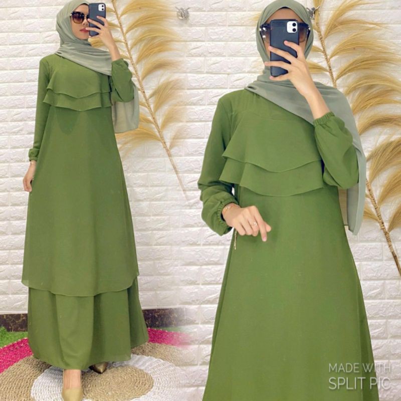 gamis malaysia dewasa rempel dada 2 layer