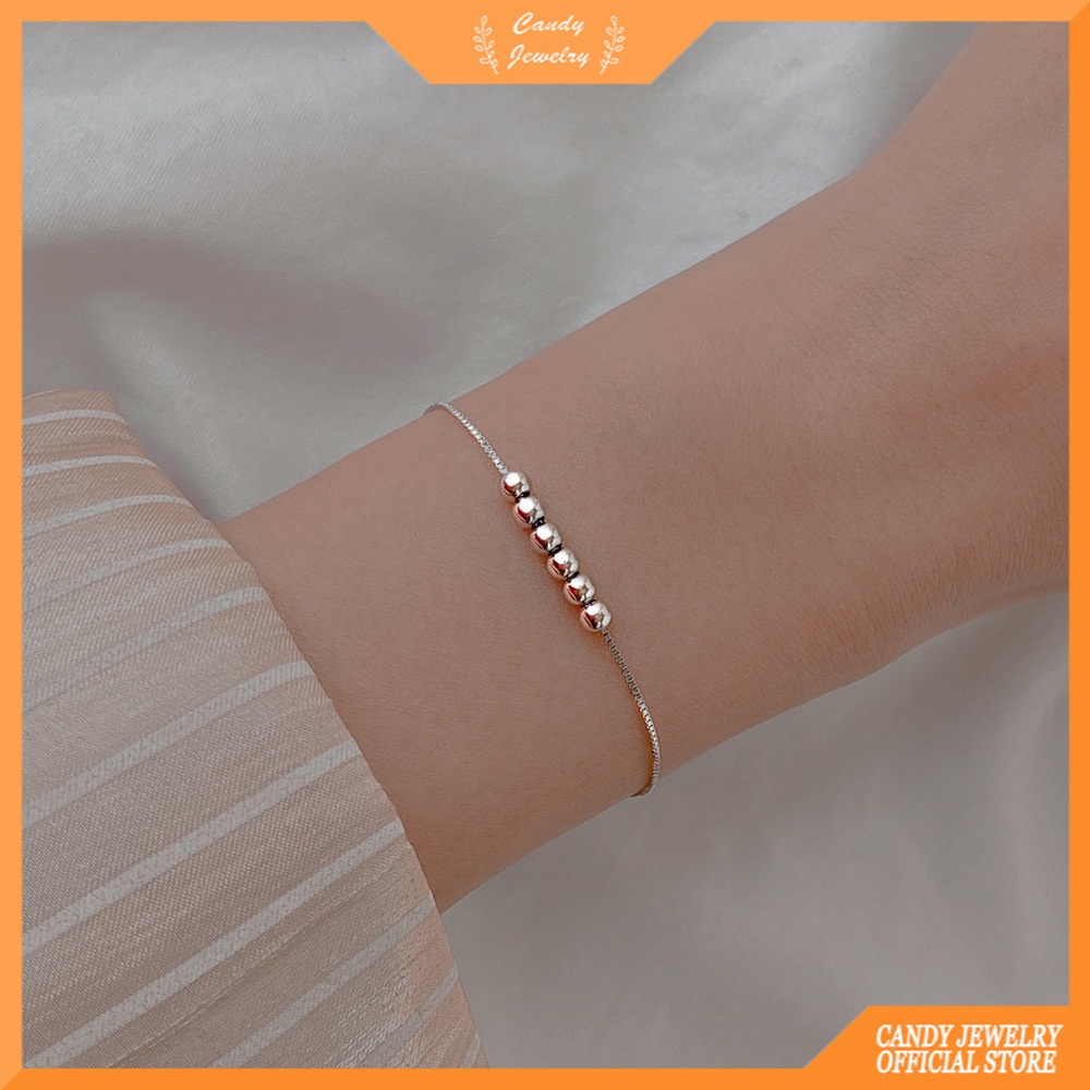 Gelang Sterling Silver 925 Hias Manik-Manik Permen Gaya Korea Untuk Wanita