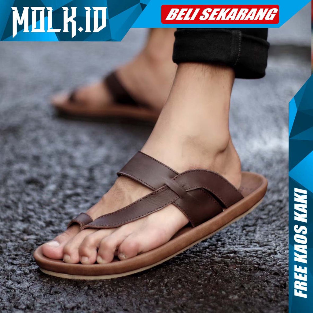 MOLK|Sandal Kulit Pria Sandal Kasual Terbaru 2021 Santai Nyaman Sol Anti-slip