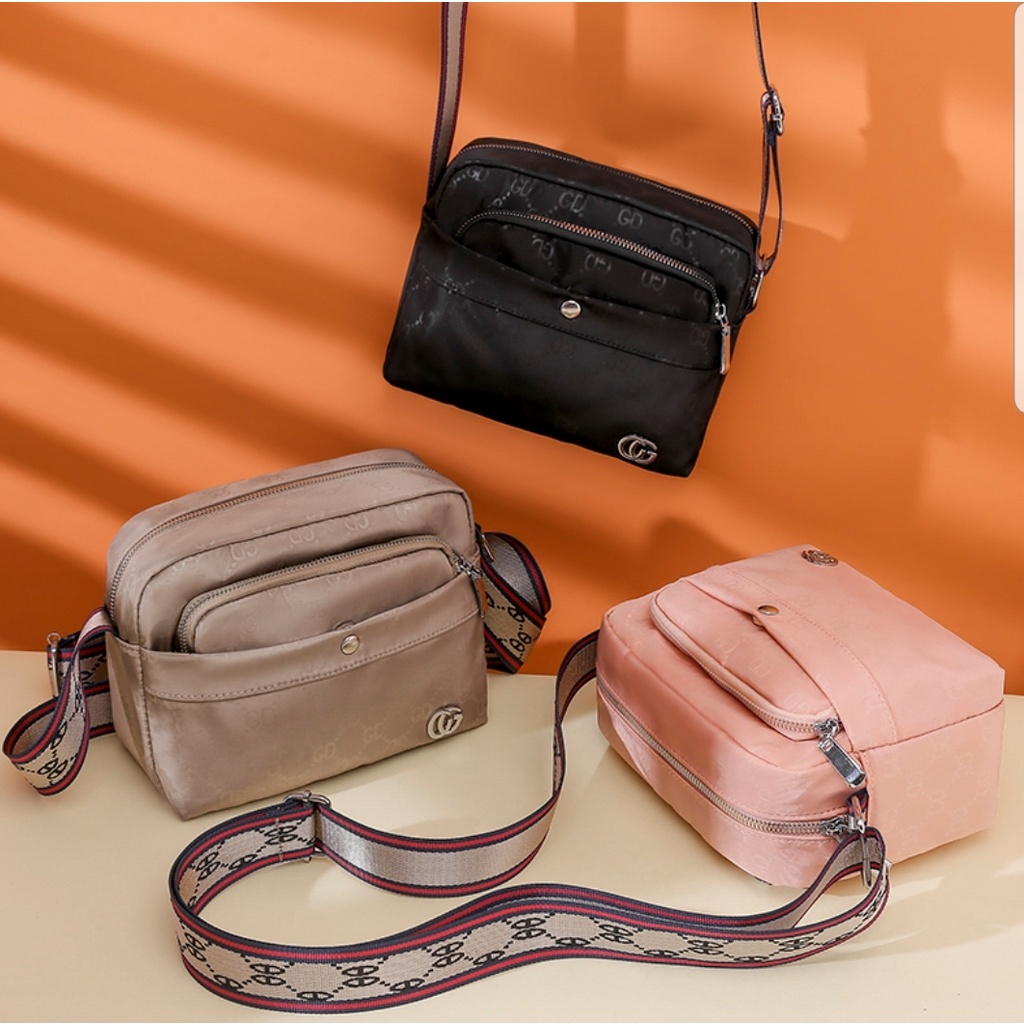 BJ711238 - BLACK/KHAKI/PINK - TAS SLEMPANG NYLON RINGAN TAS WANITA FASHION IMPORT MODIS ELEGAN TERMURAH TERLARIS TERBARU BAGSTORE JAKARTA TAS BATAM CR7542 EL5576 ZCJ1746 LT1976 JT8731