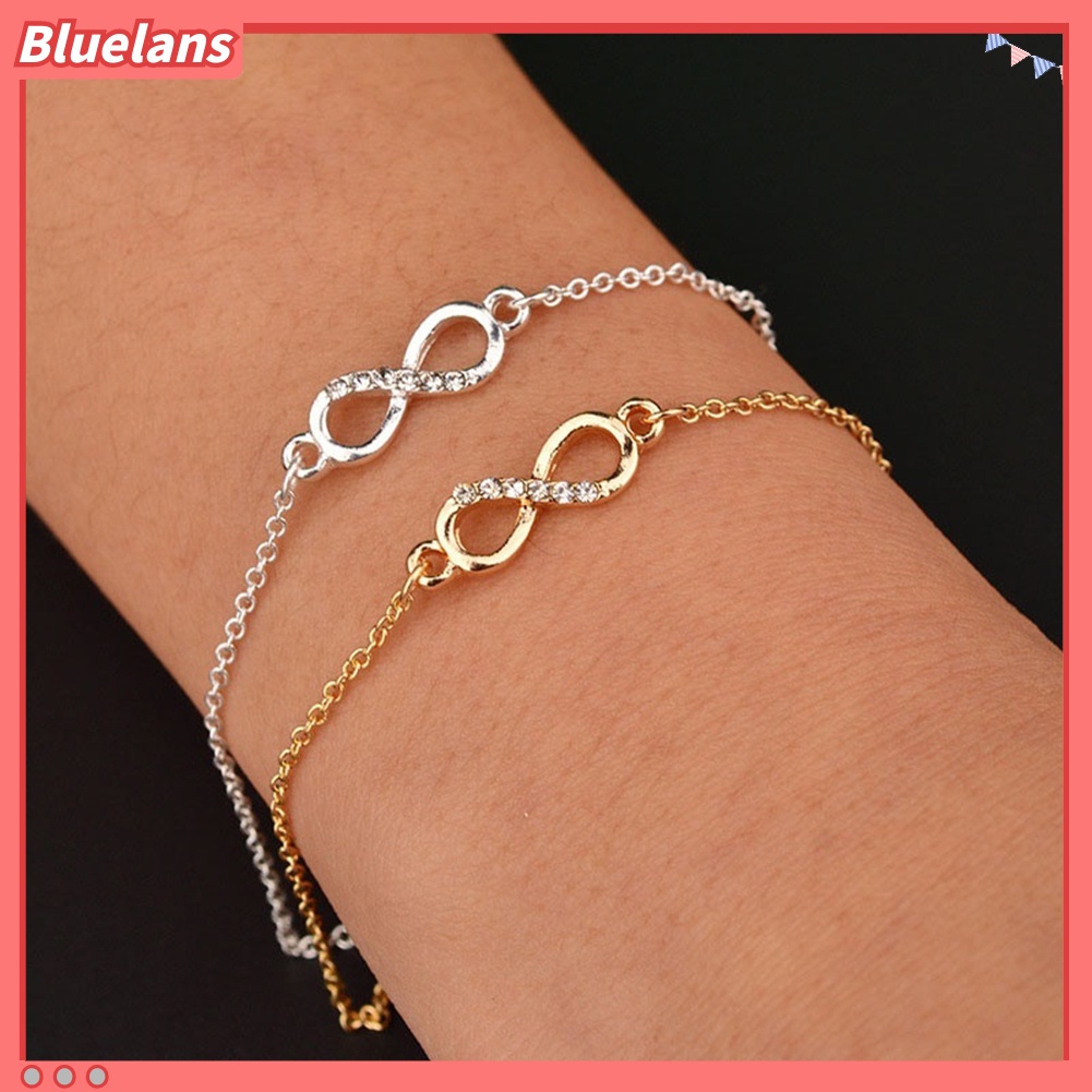 Bluelans Women Simple Infinite Love Rhinestone 8Shape Pendant Thin Chain Bracelet Jewelry