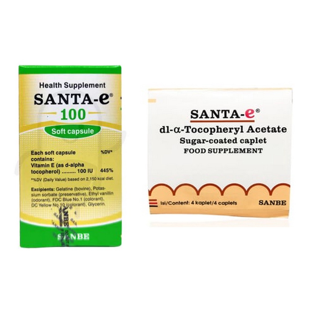 SANTA E 200 IU Vitamin E - 100 IU Botol Isi 30 Dan Strip Isi 4 Kapsul - Vitamin Kesehatan Kulit