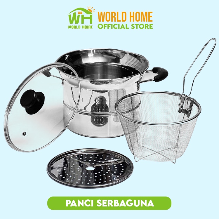 Panci Rebus Bakmi Stainless Steel Deep Fryer Dengan Saringan Mie Multifungsi Steamer Serbaguna MTG-1