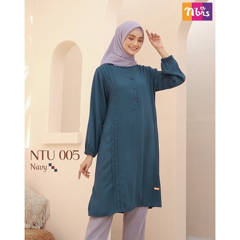 TUNIK NIBRAS NTU 005 NAVY BAHAN AMSTERDAM ATASAN WANITA MUSLIMAH TUNIK NIBRAS ORIGINAL