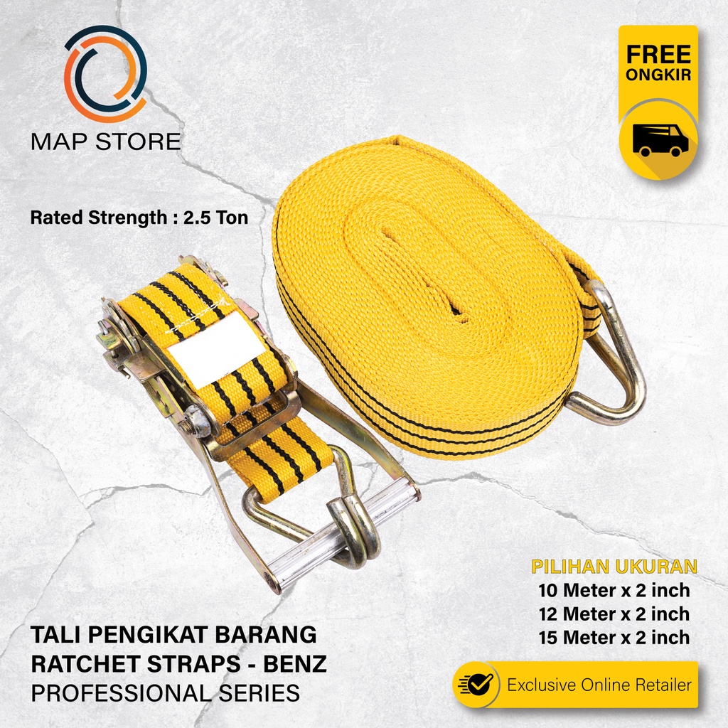Jual BENZ Heavy Ratchet Tie Down Straps / Tali Pengikat Barang 2" x 12