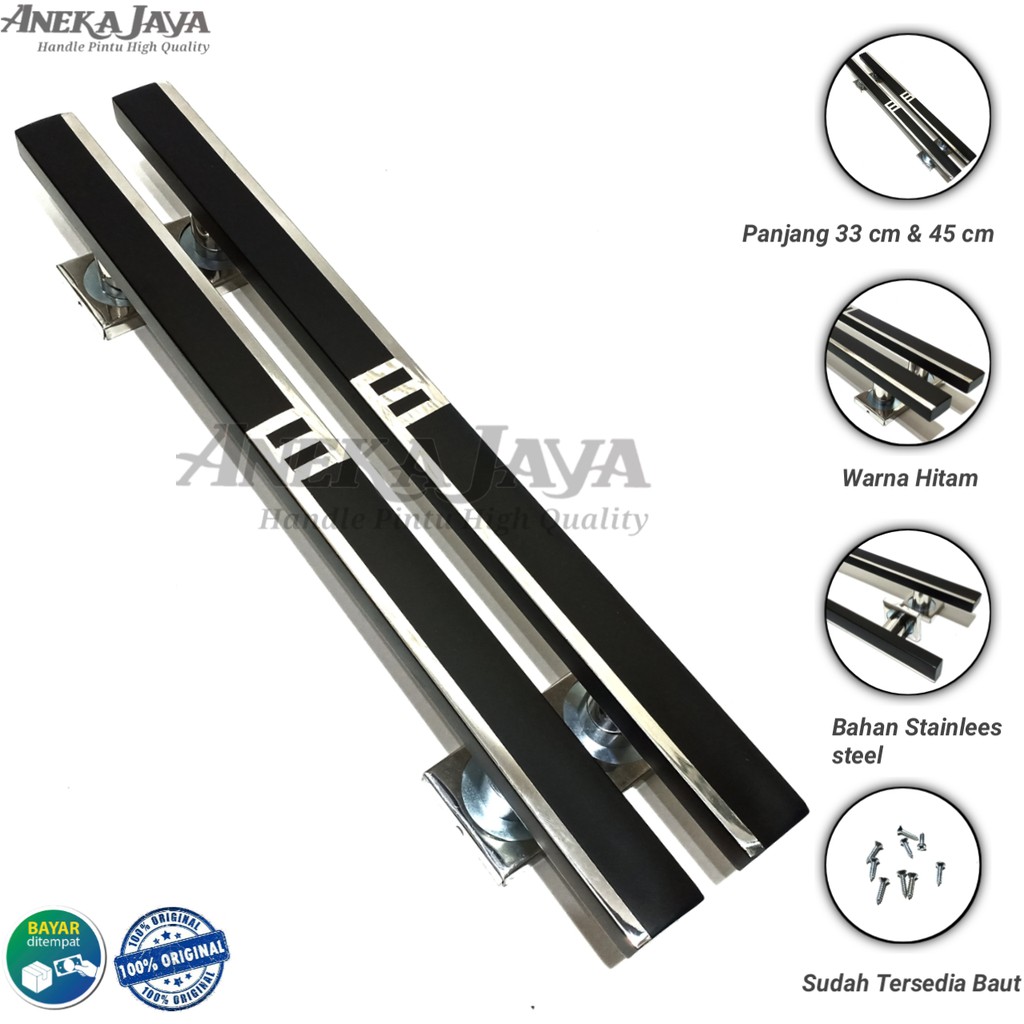 Satu set kunci Handle Pintu rumah 33 cm &amp; 45 cm hitam stainlees / Gagang Pintu rumah / Tarikan Pintu