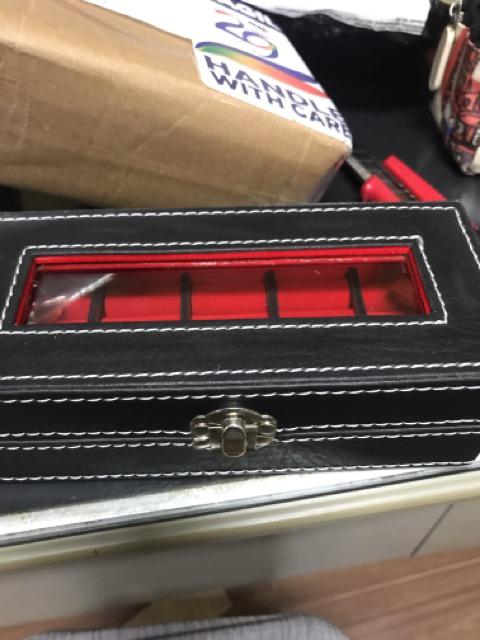 [kualitas Super] Kotak Box Cincin Batu Akik Kaca Jahit Flat - Isi 10 - Hitam Dlm Merah