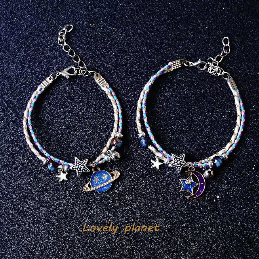 ✅ COD Gelang Tali Korea Motif Bulan &amp; Bintang Universe Gelang Tangan Korea Bestie Bracelet Gelang Tangan Couple