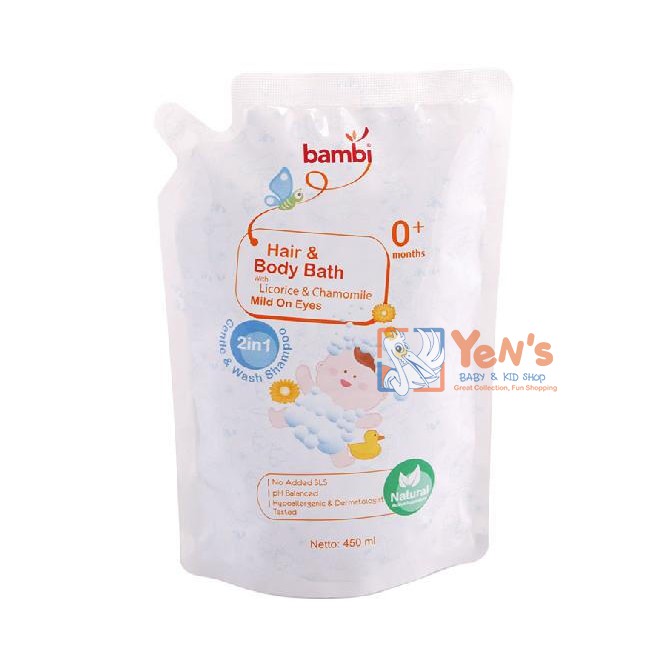 Bambi Hair &amp; Body Bath Mild On Eyes Refill 450ml