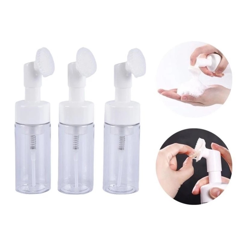 [100-200ml Push Silicone Brush Head Foam Bottle Mousse Foam Bottle] [Travel Portable Transparent Storage Empty Bottle With Cleansing Brush] [Sub-bottle Of Cleansing Lotion &amp; Shampoo &amp; Hand Sanitizer]